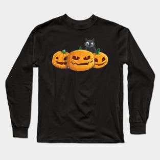 Three Pumpkins and a Cat. Long Sleeve T-Shirt